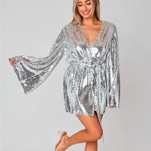 BuddyLove silver sequin wrap dress